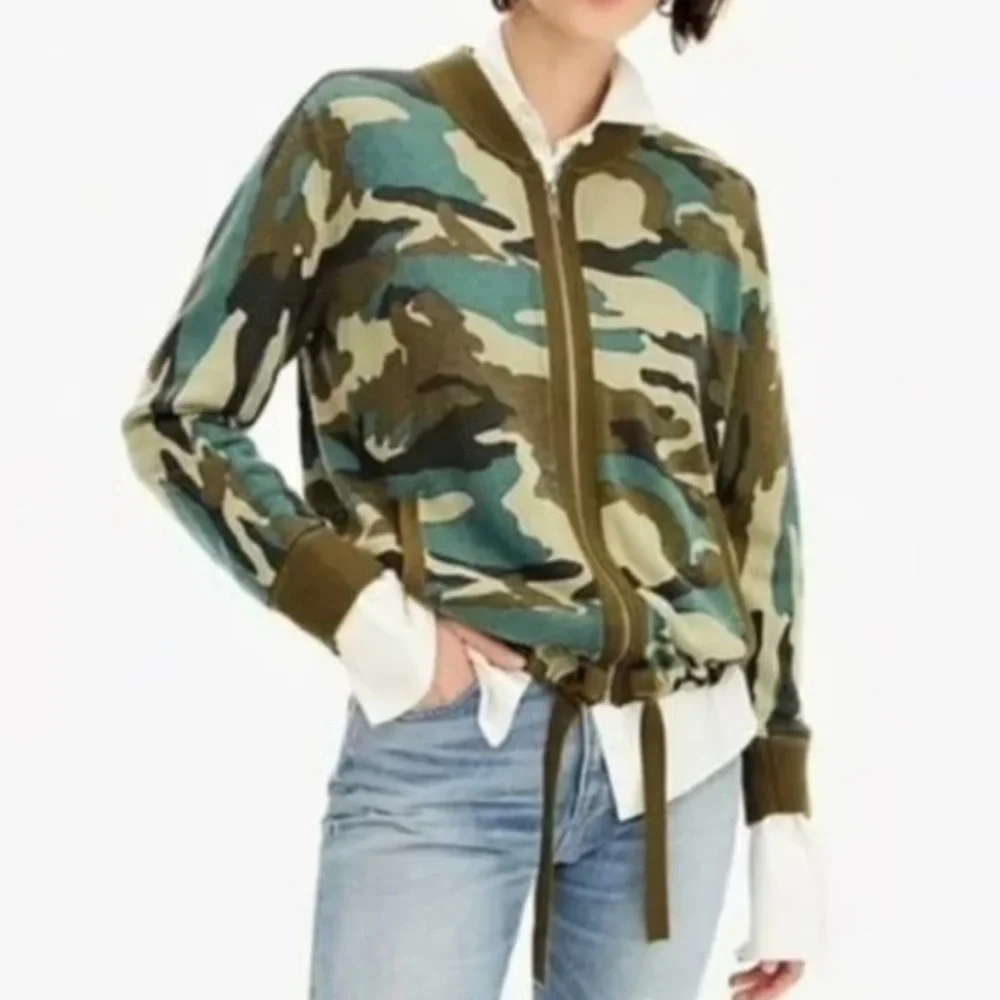 New J. Crew Camouflage Bomber Knit Sweater Jacket Size Small